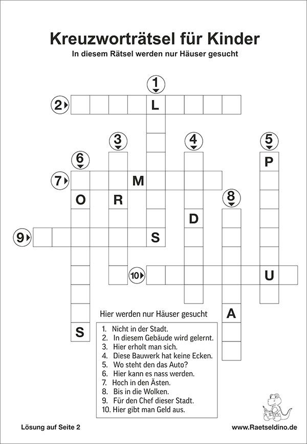 Kreuzworträtsel Für Kinder Ausdrucken