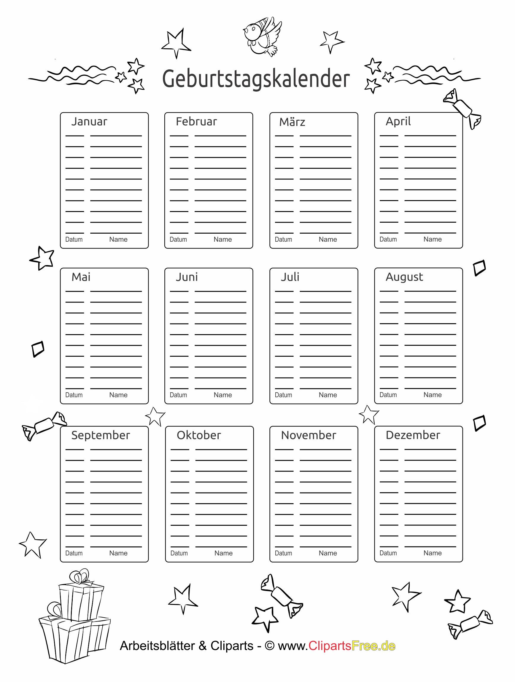 Geburtstagskalender Zum Ausdrucken Kinder