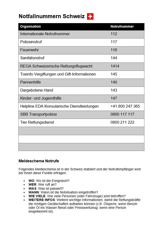 Wichtige Notrufnummern Kinder Ausdrucken