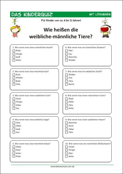 Quizfragen Für Kinder Zum Ausdrucken