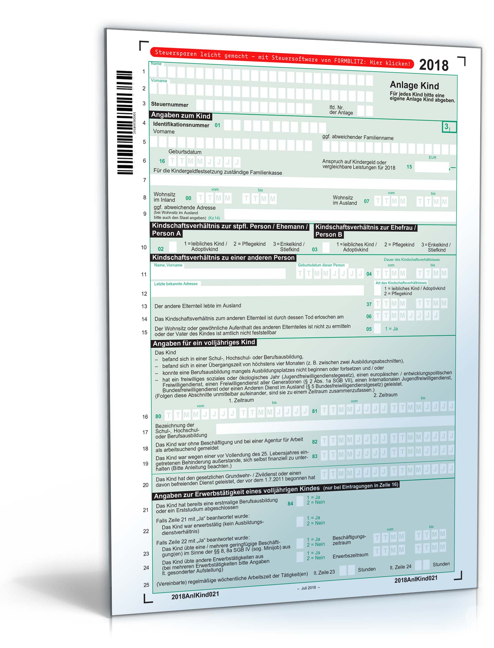 Anlage Kind 2018 Steuererklärung Ausdrucken