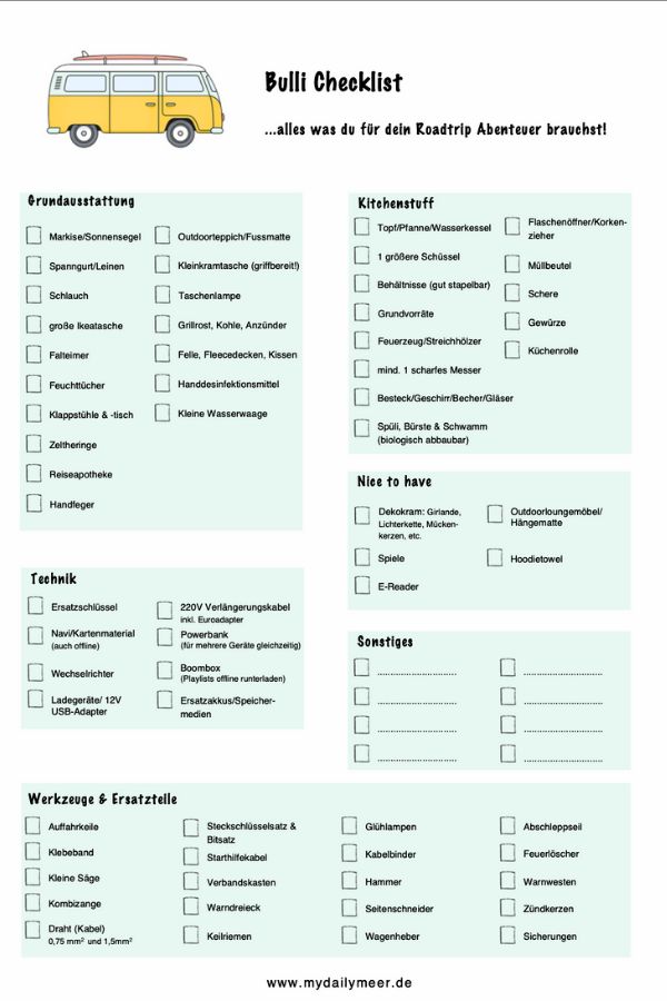 Checkliste Wohnmobil Camping Mit Kindern Zum Ausdrucken