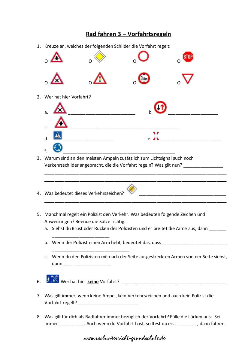 Kinder Fahrradprüfung Arbeitsblätter Zum Ausdrucken