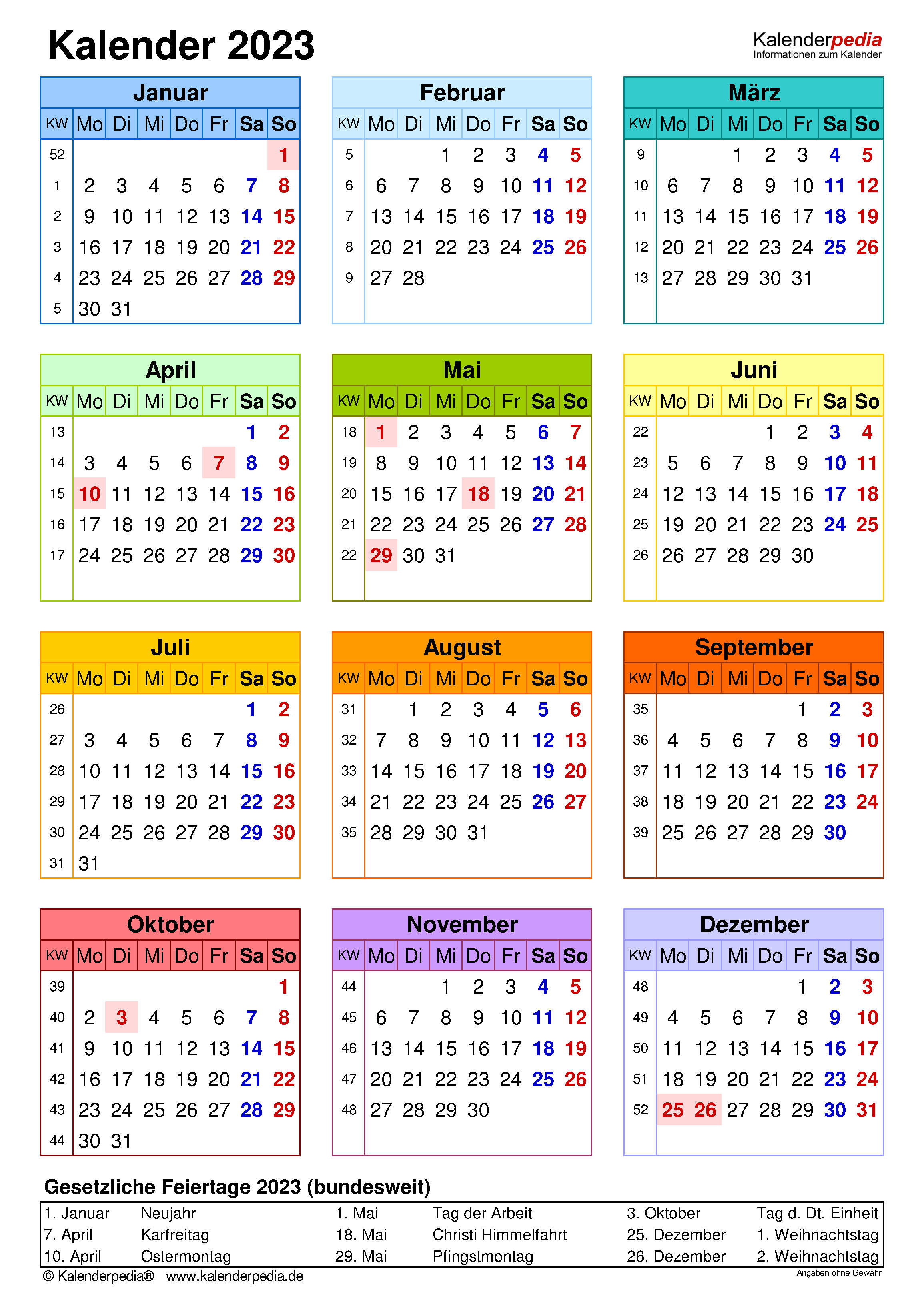 Jahreskalender 2023 Zum Ausdrucken Kinder