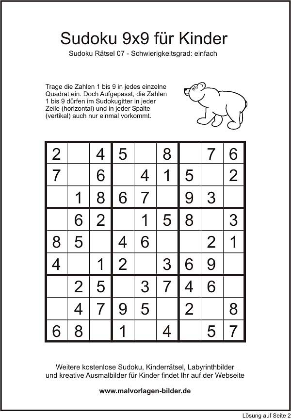 Sudoku Für Kinder Ab 10 Zum Ausdrucken