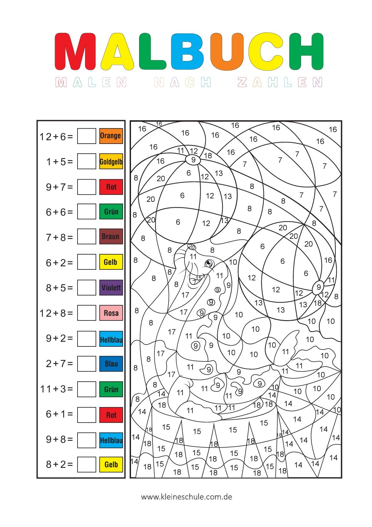Malen Nach Zahlen Rechnen Zum Ausdrucken Für Kinder
